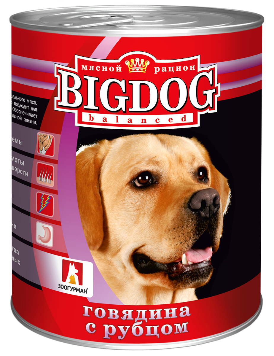 зоогурман Big Dog для взрослых собак с говядиной и рубцом  (850 гр)