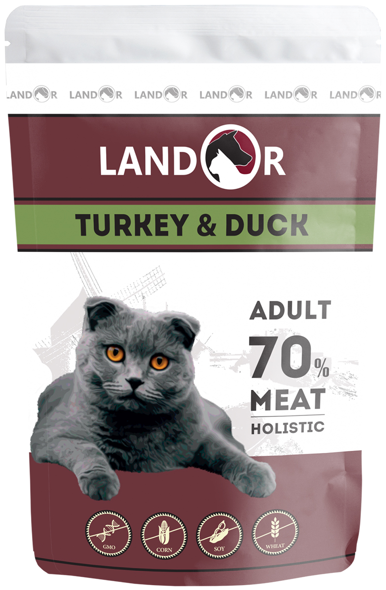 Landor Cat Adult Turkey & Duck для взрослых кошек с индейкой и уткой 85 гр (85 гр х 12 шт)