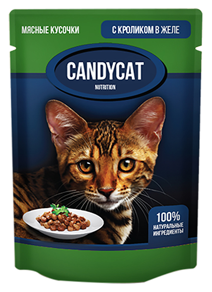 Candycat для взрослых кошек с кроликом в желе (85 гр х 24 шт)