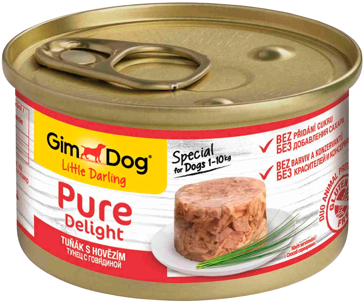 Gimdog Pure Delight для взрослых собак с тунцом и говядиной в желе  (85 гр)