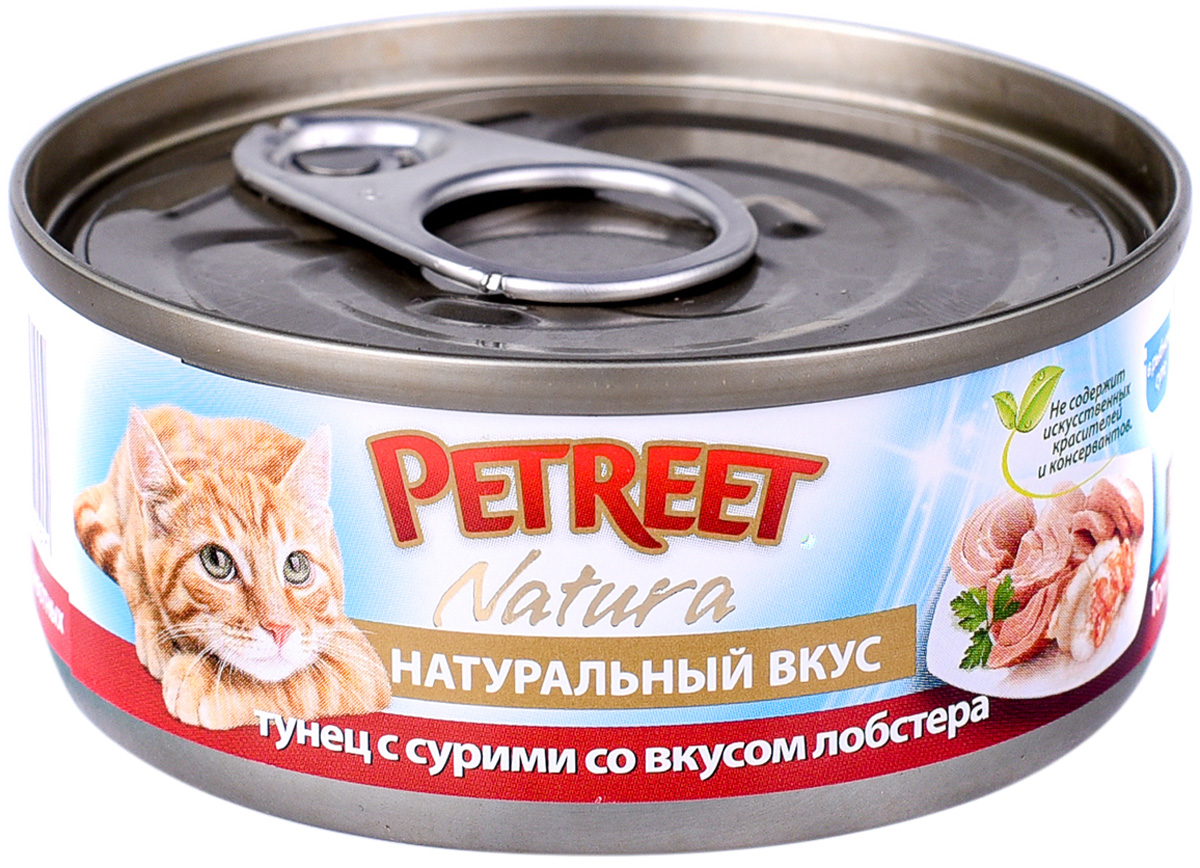  Petreet Natura для взрослых кошек с тунцом и сурими со вкусом лобстера в рыбном супе банка (70 гр)