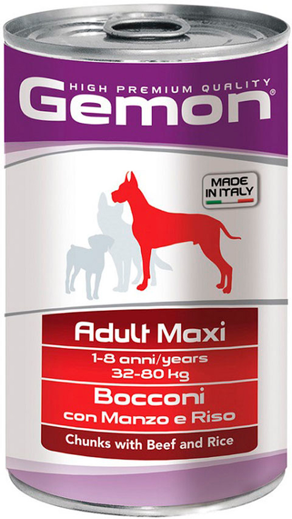 Gemon Dog Adult Maxi для взрослых собак крупных пород с кусочками говядины и рисом  (1250 гр х 12 шт)