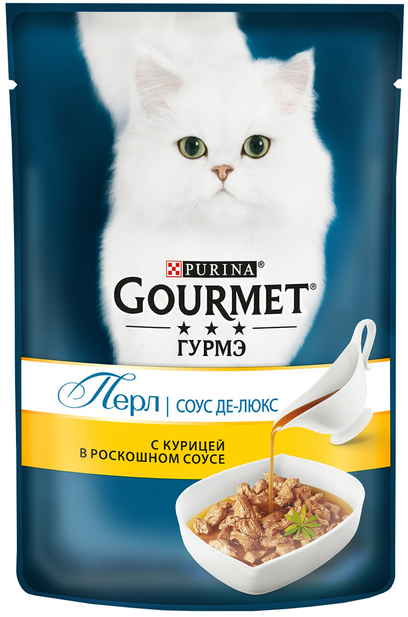 Gourmet Perle соус де-люкс для взрослых кошек с курицей в соусе  (85 гр х 24 шт)