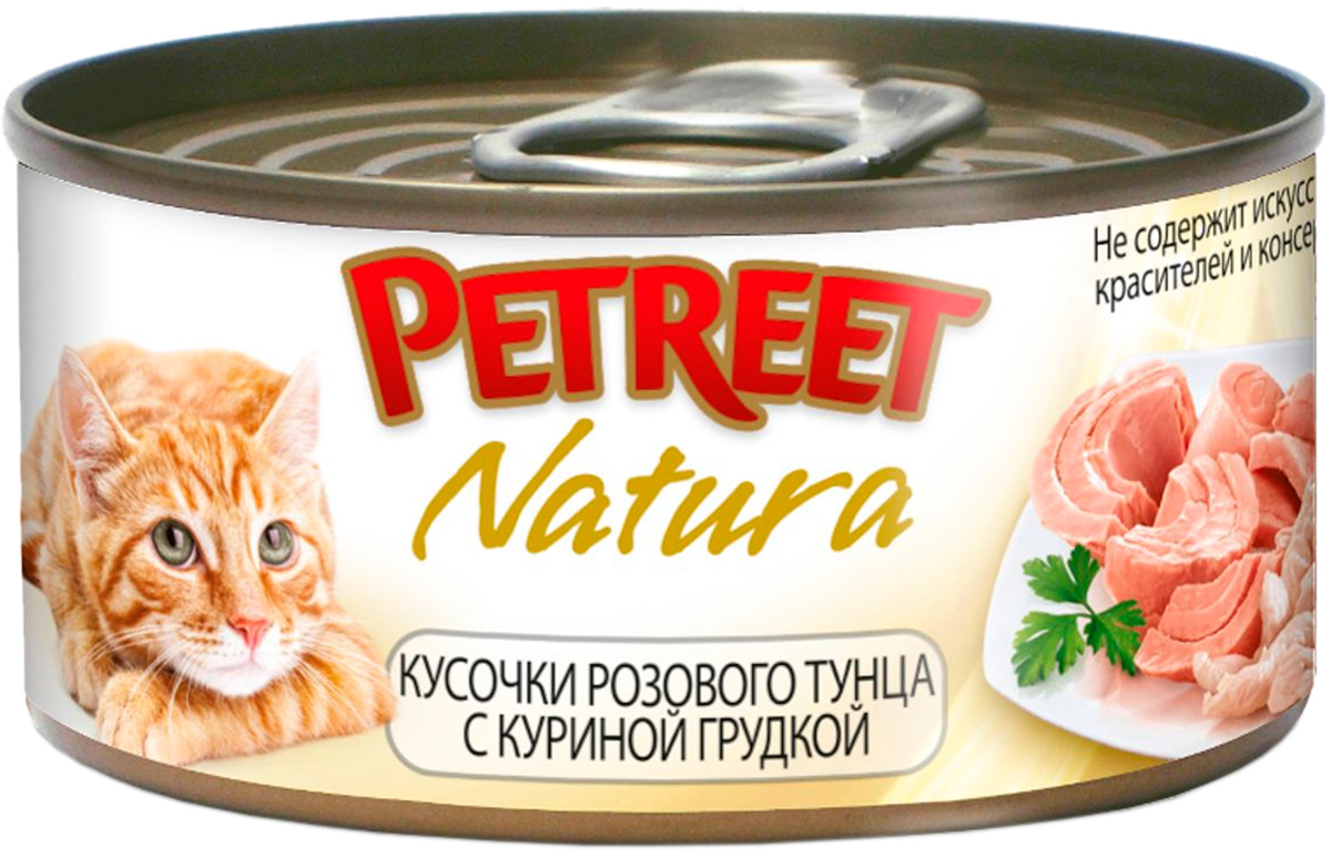 Petreet Natura для взрослых кошек с куриной грудкой и тунцом (70 гр х 12 шт)