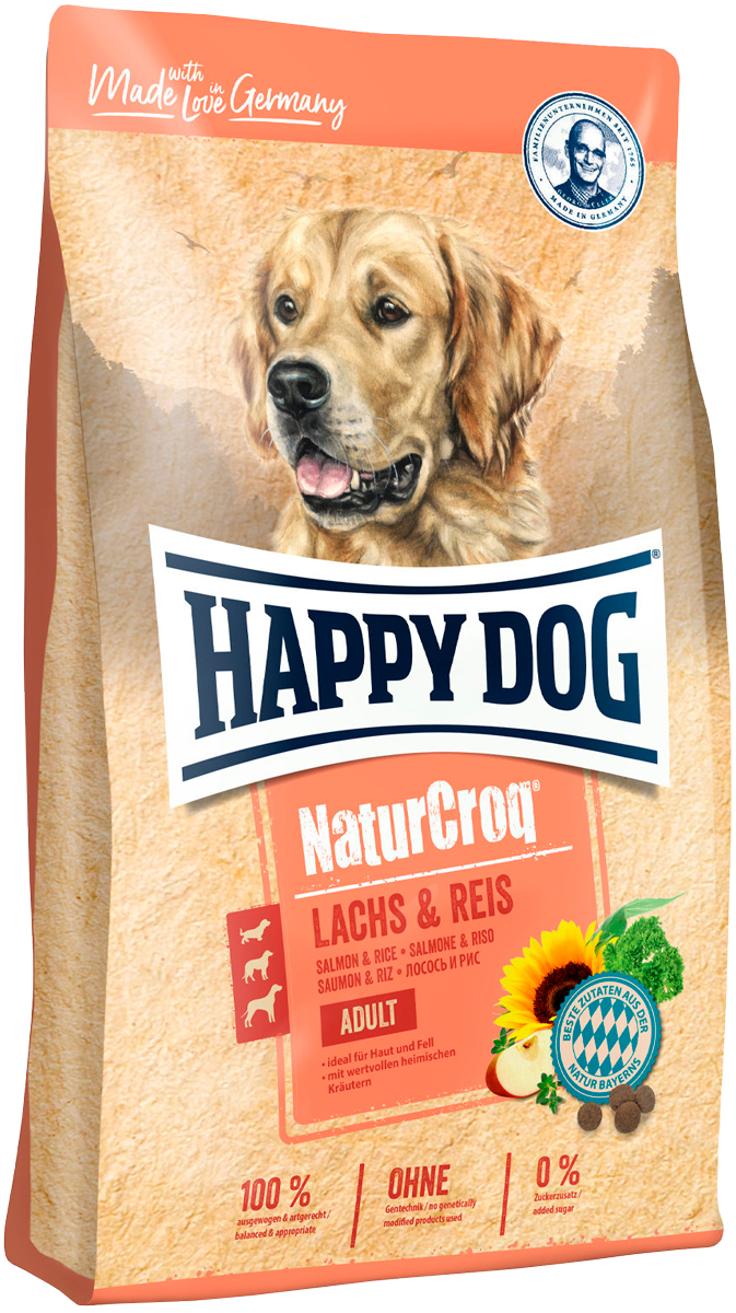 Happy Dog Naturcroq Lachs & Reis для взрослых собак всех пород с чувствительным пищеварением с лососем и рисом (12 кг)