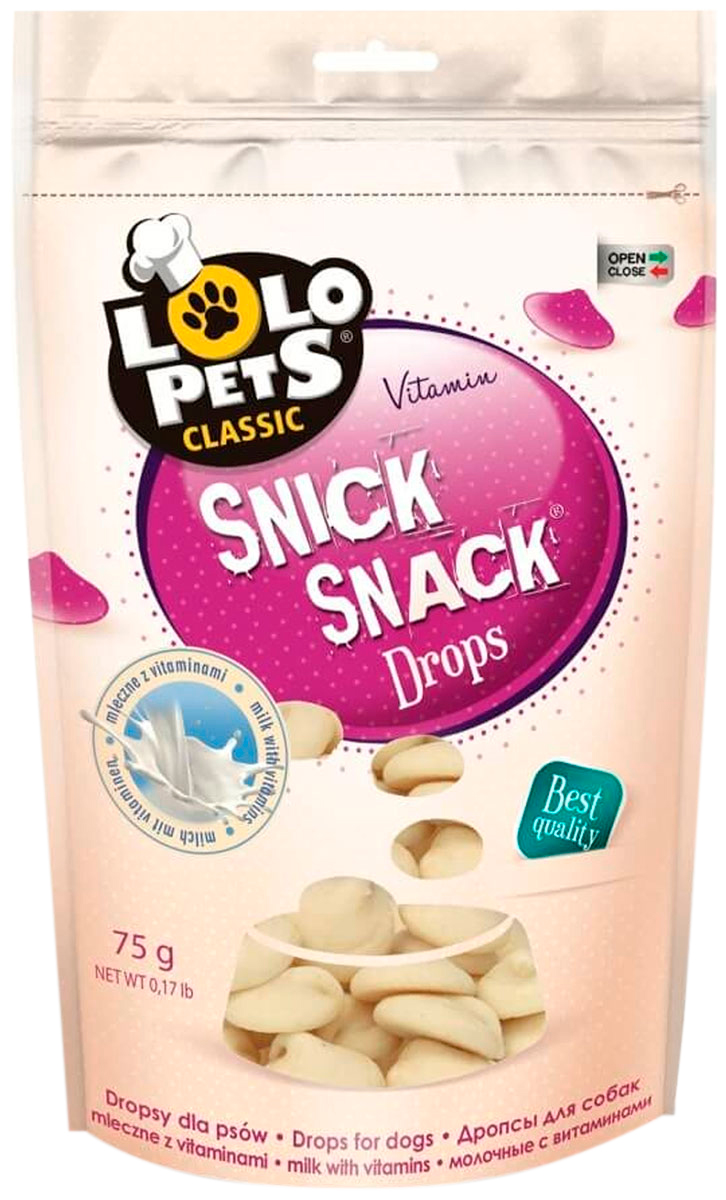 Лакомство Lolo Pets Snick Snack витаминизированное для собак дропсы молочные  (75 гр)