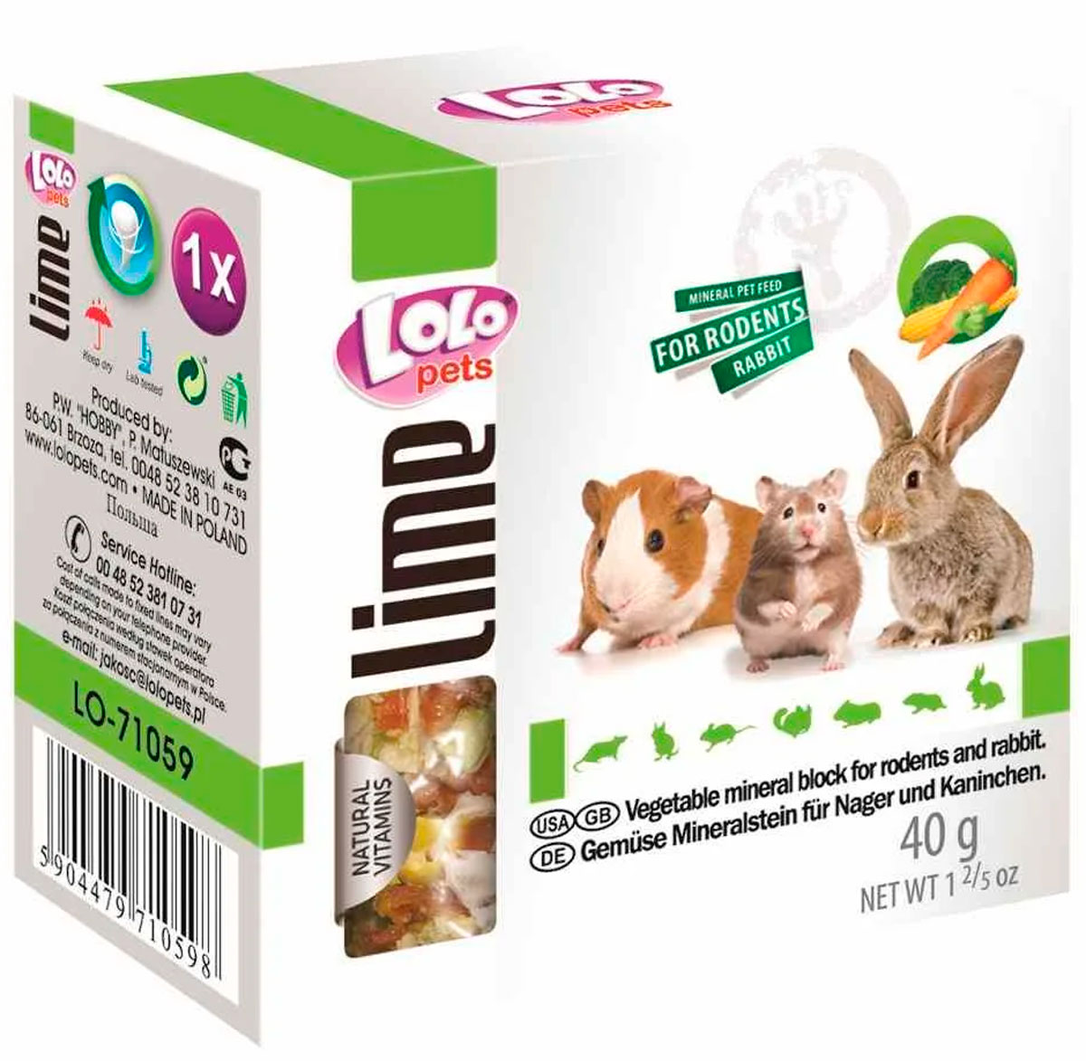 Lolo Pets Lime минеральный камень для грызунов и кроликов с овощами 40 гр (1 шт)