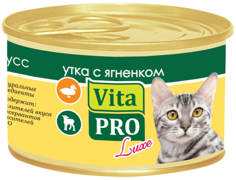 Vita Pro Luxe для взрослых кошек мусс с уткой и ягненком  (85 гр х 24 шт)