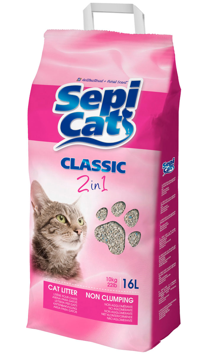 Sepi Cat Classic 2 In 1 наполнитель впитывающий для туалета кошек Антибактериальный (10 кг)