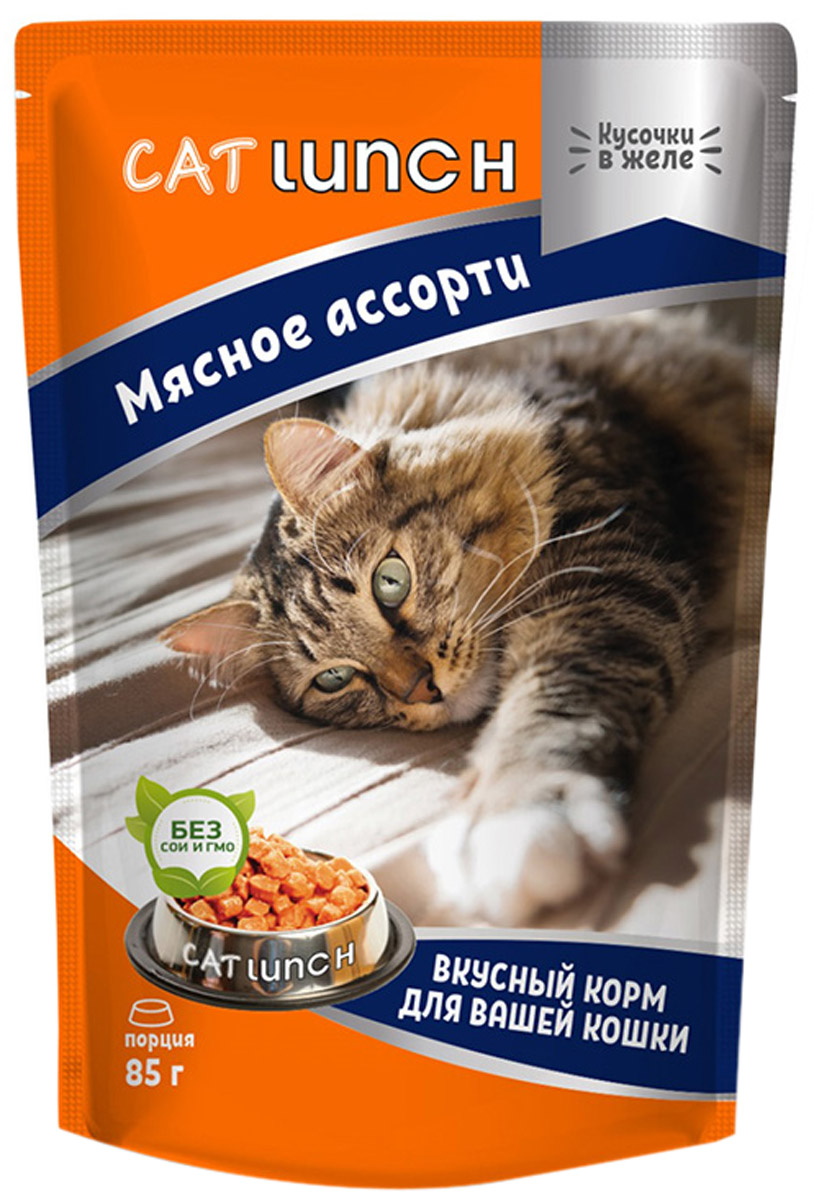 Cat Lunch для взрослых кошек с мясным ассорти в желе  (85 гр х 24 шт)