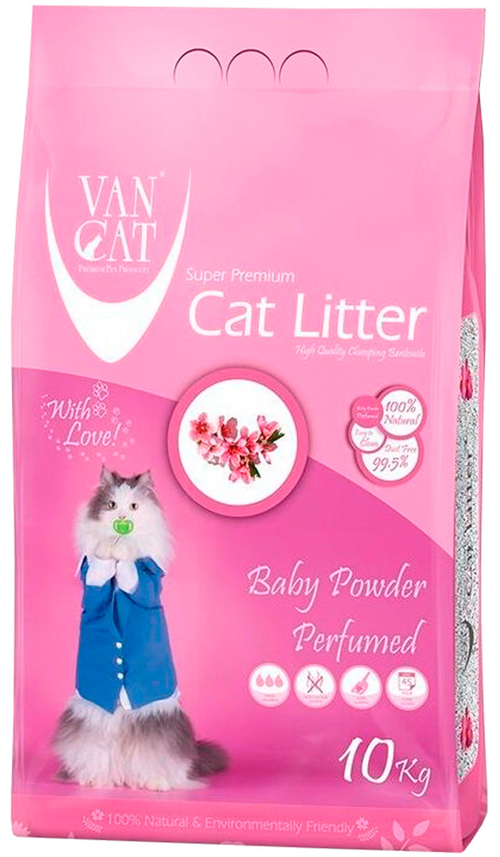 Van Cat Baby Powder наполнитель комкующийся для туалета кошек с ароматом детской присыпки (5 кг)