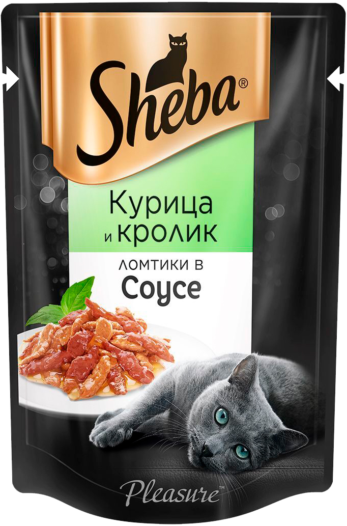 Sheba Pleasure для взрослых кошек ломтики в соусе с курицей и кроликом  (85 гр х 24 шт)