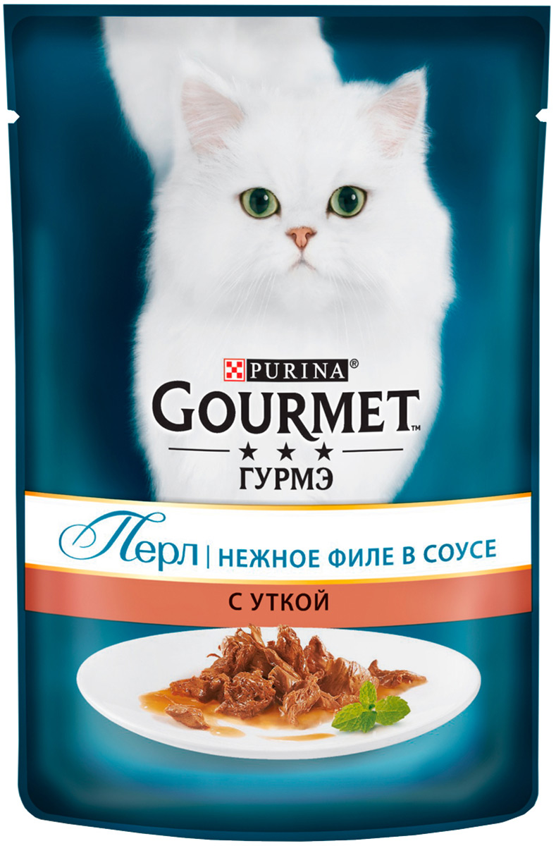 Gourmet Perle для взрослых кошек нежное филе с уткой в соусе  (85 гр)