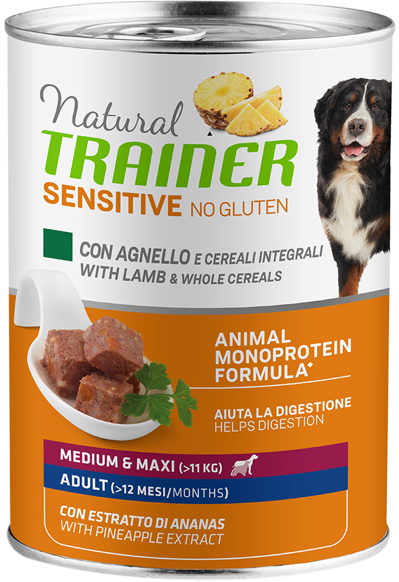 Trainer Natural Sensitive No Gluten Medium & Maxi Adult Lamb безглютеновые для взрослых собак средних и крупных пород с ягненком  (400 гр х 12 шт)