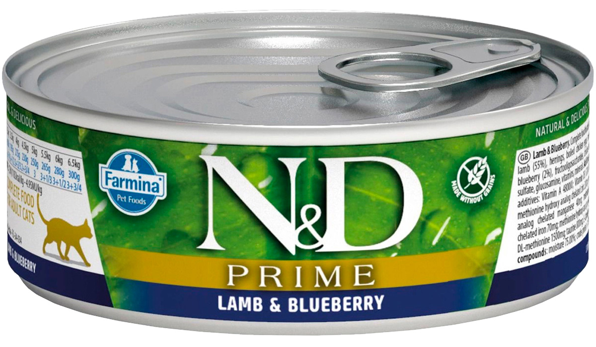 Farmina Cat N&d Prime Lamb & Blueberry беззерновые для взрослых кошек с ягненком и черникой  (80 гр х 12 шт)