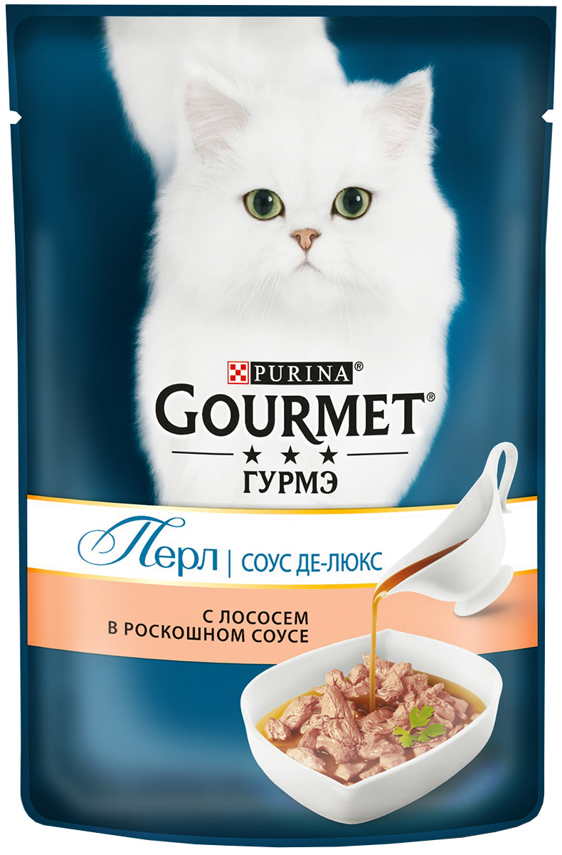 Gourmet Perle соус де-люкс для взрослых кошек с лососем в соусе  (85 гр х 24 шт)