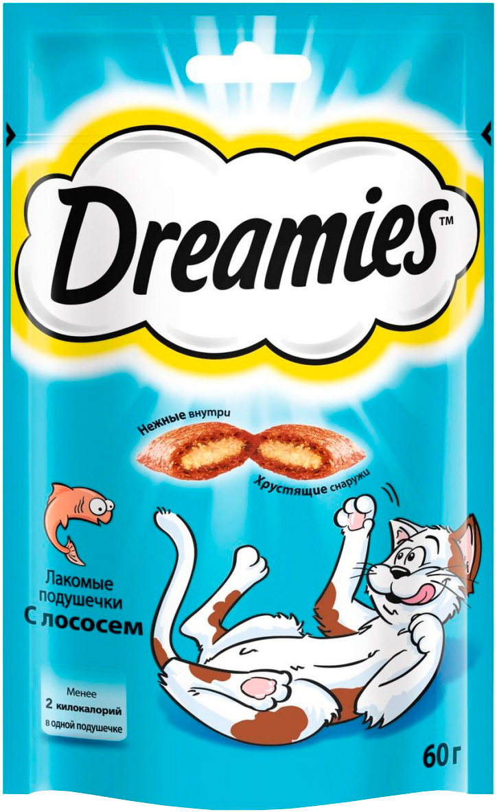 Лакомство Dreamies для кошек подушечки с лососем (60 гр)