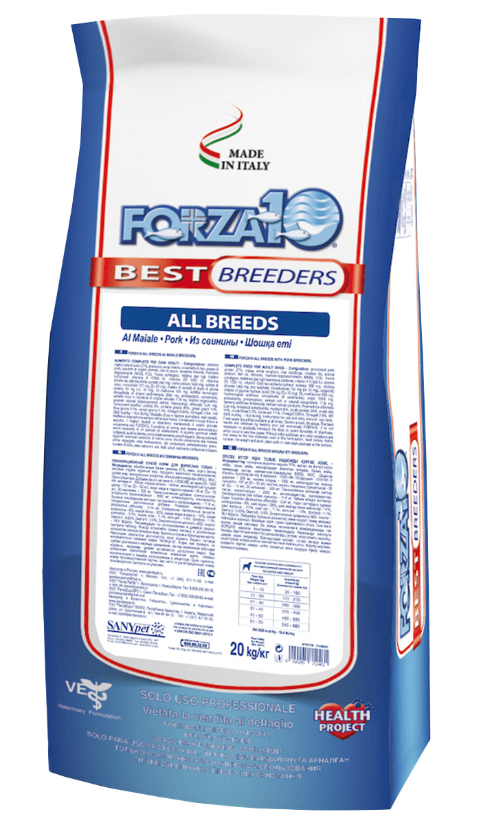 Forza10 Dog Best Breeders Adult All Breeds для взрослых собак всех пород со свининой (20 кг)