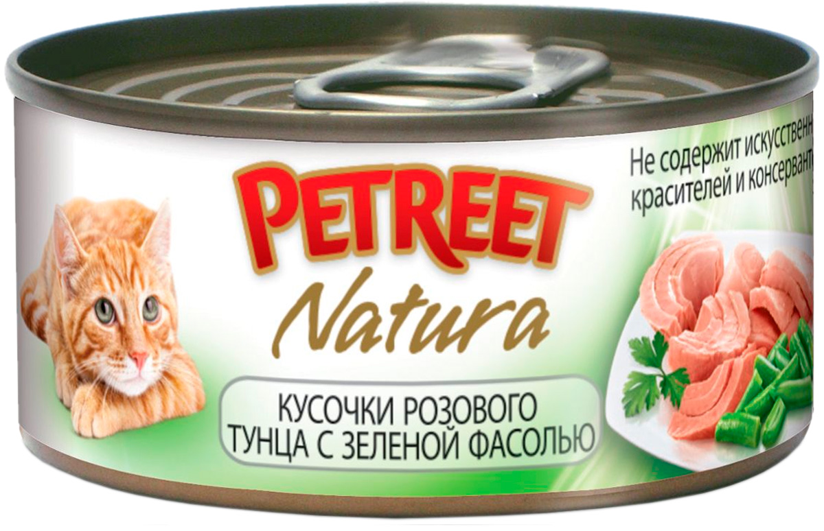 Petreet Natura для взрослых кошек с тунцом и зеленой фасолью  (70 гр)