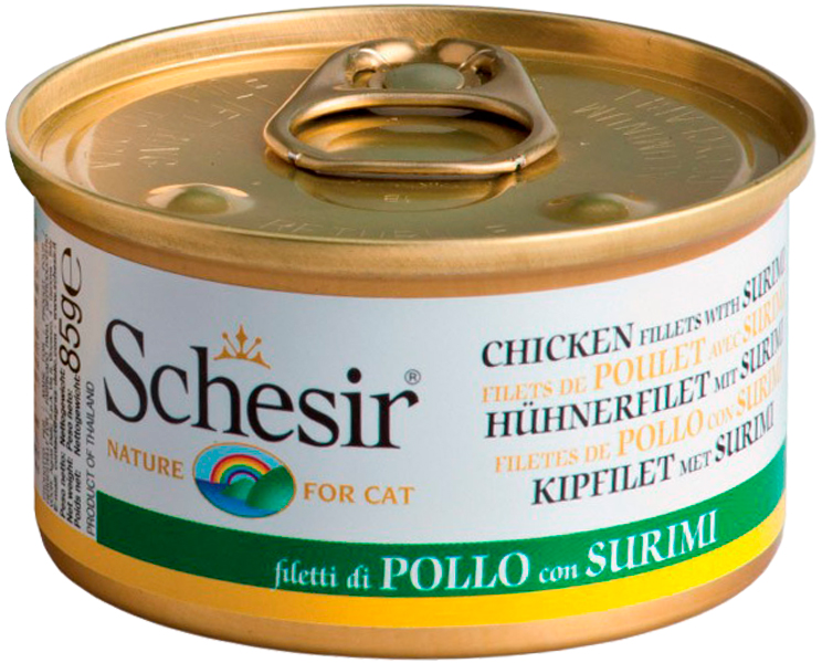 Schesir Cat Chicken & Crab для взрослых кошек с филе цыпленка и крабами  (85 гр х 14 шт)