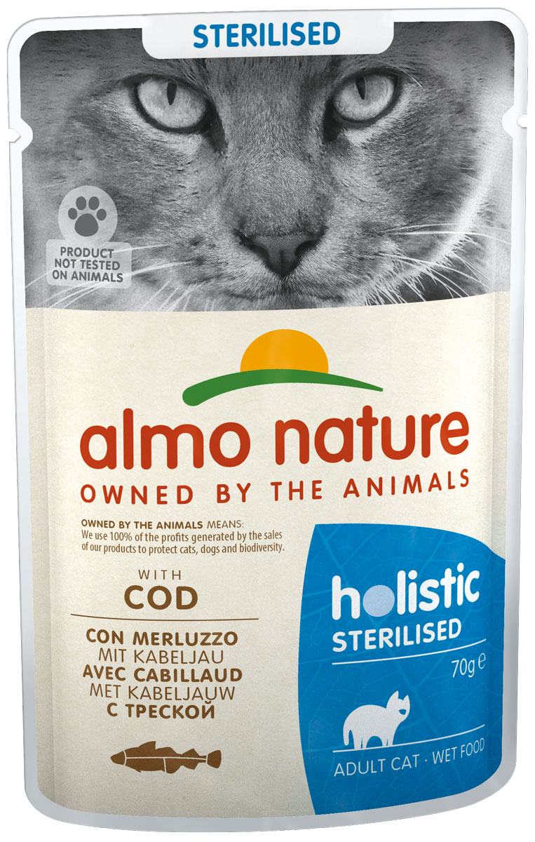 Almo Nature Cat Holistic Sterilised для взрослых кастрированных котов и стерилизованных кошек с треской  (70 гр)