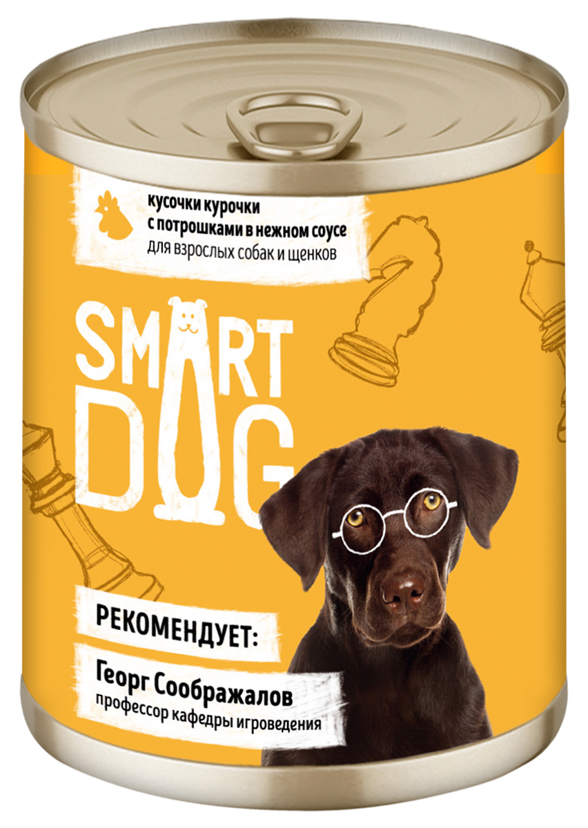 Smart Dog для собак и щенков с кусочками курицы и потрошками в соусе (400 гр)