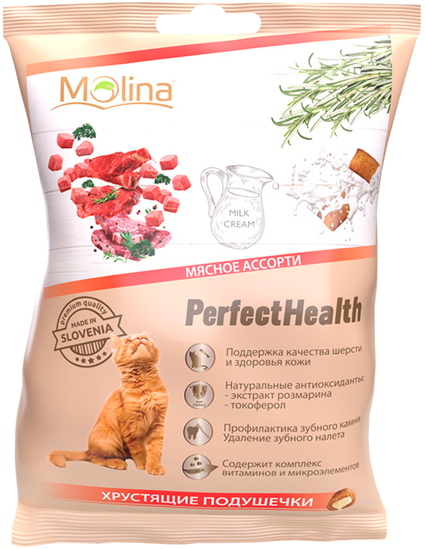 Лакомство Molina Perfect Health для кошек хрустящие подушечки с мясным ассорти 50 гр (1 шт)