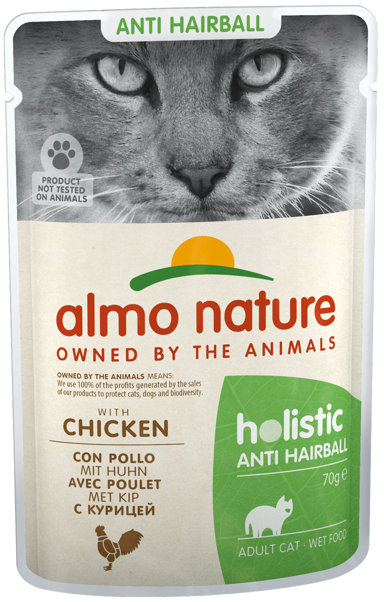 Almo Nature Cat Holistic Anti Hairball для взрослых кошек для вывода шерсти с курицей  (70 гр)