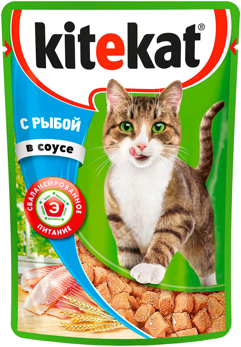 Kitekat для взрослых кошек с рыбой в соусе (85 гр)