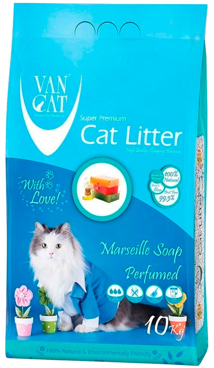 Van Cat Marsilla Soap наполнитель комкующийся для туалета кошек с ароматом марсельского мыла (10 + 10 кг)