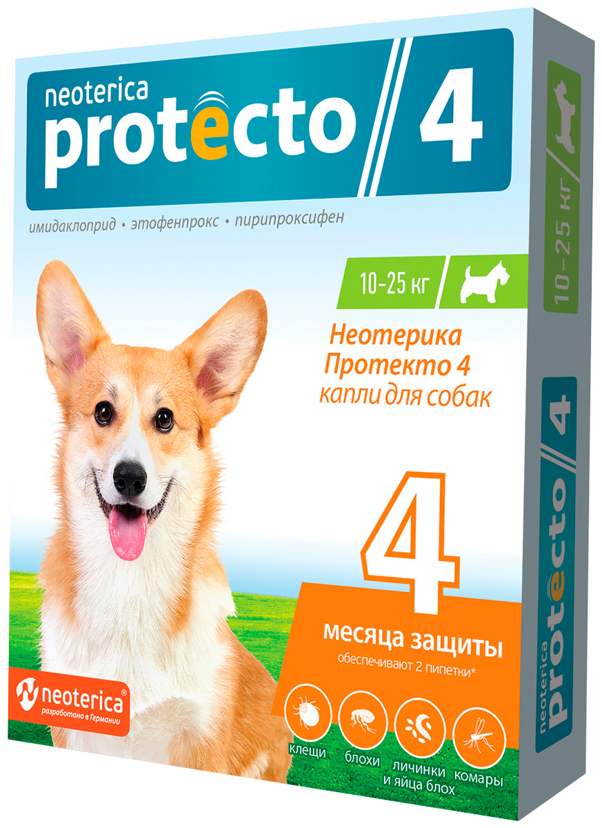 Protecto капли для собак весом от 10 до 25 кг против клещей и блох уп. 2 шт (1 уп)