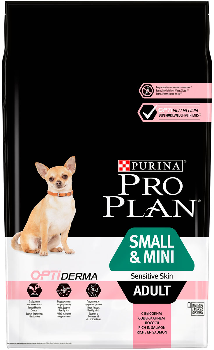 Purina Pro Plan Adult Dog Optiderma Small & Mini Sensitive Skin для взрослых собак маленьких пород с чувствительной кожей с лососем и рисом (7 + 7 кг)