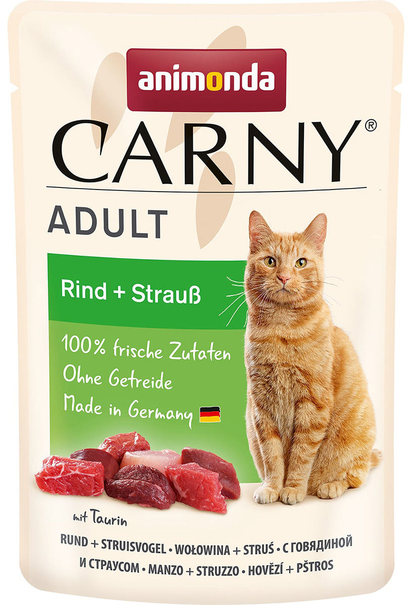 Animonda Carny Adult Rind & Straub для взрослых кошек с говядиной и мясом страуса  (85 гр х 12 шт)