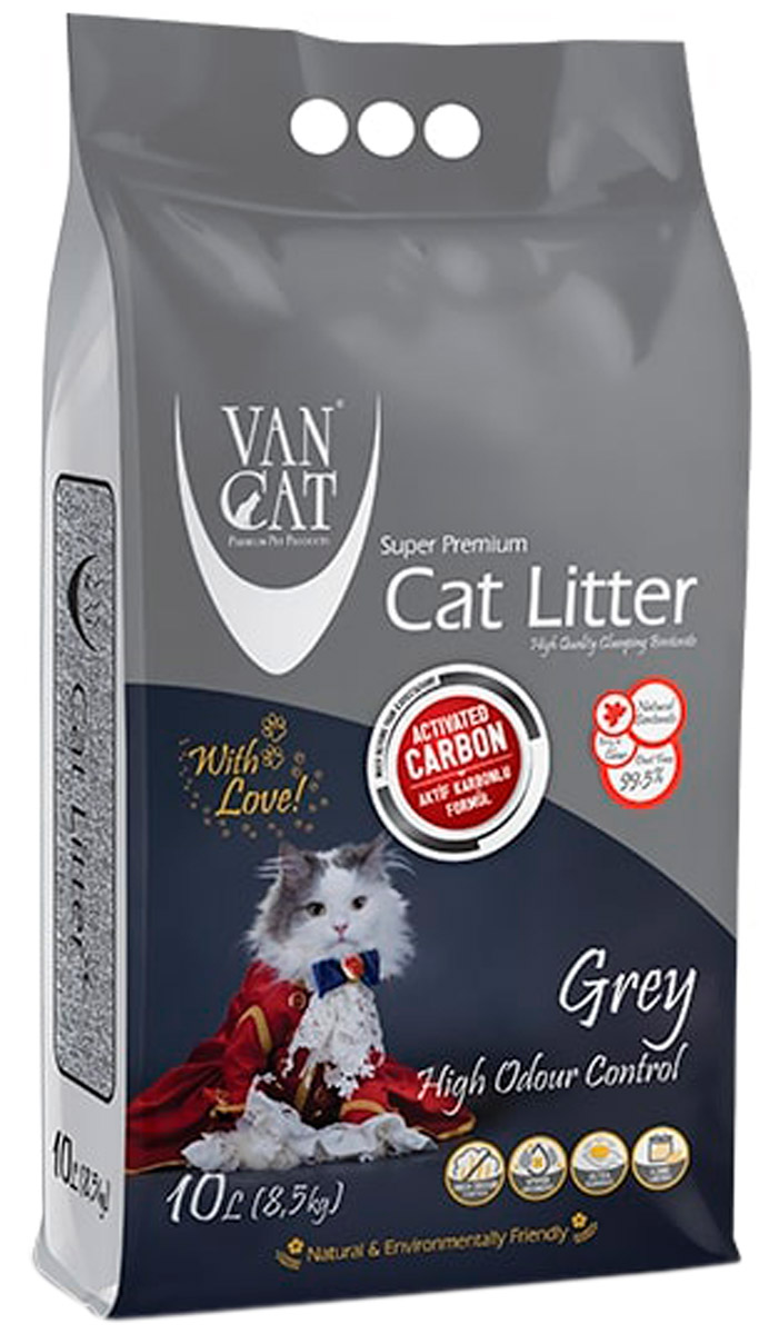  Van Cat Grey наполнитель комкующийся для туалета кошек с активированным углем без пыли (8,5 кг)