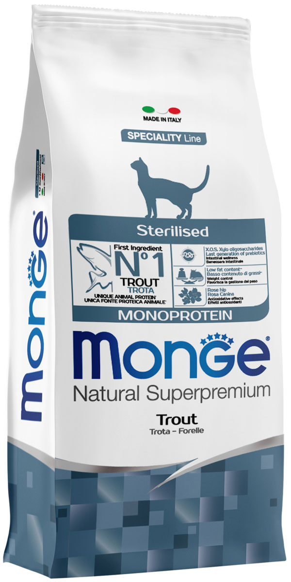 Monge Speciality Monoprotein Cat Sterilised Trout монобелковый для взрослых кастрированных котов и стерилизованных кошек с форелью (0,4 кг)