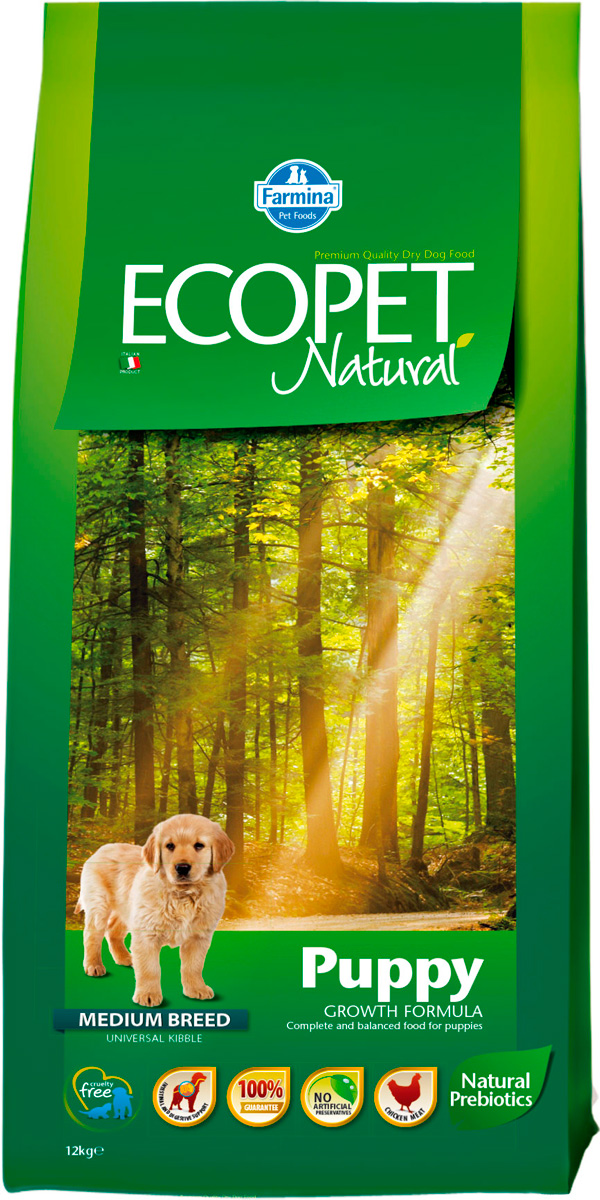 Ecopet Natural Puppy Medium для щенков средних пород с курицей (12 кг)