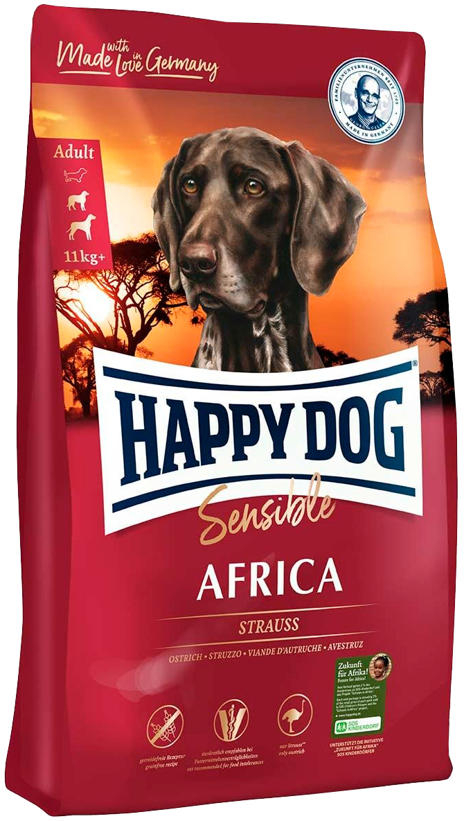 Happy Dog Supreme Africa Sensible Nutrition для взрослых собак всех пород при аллергии со страусом и картофелем (12,5 + 12,5 кг)