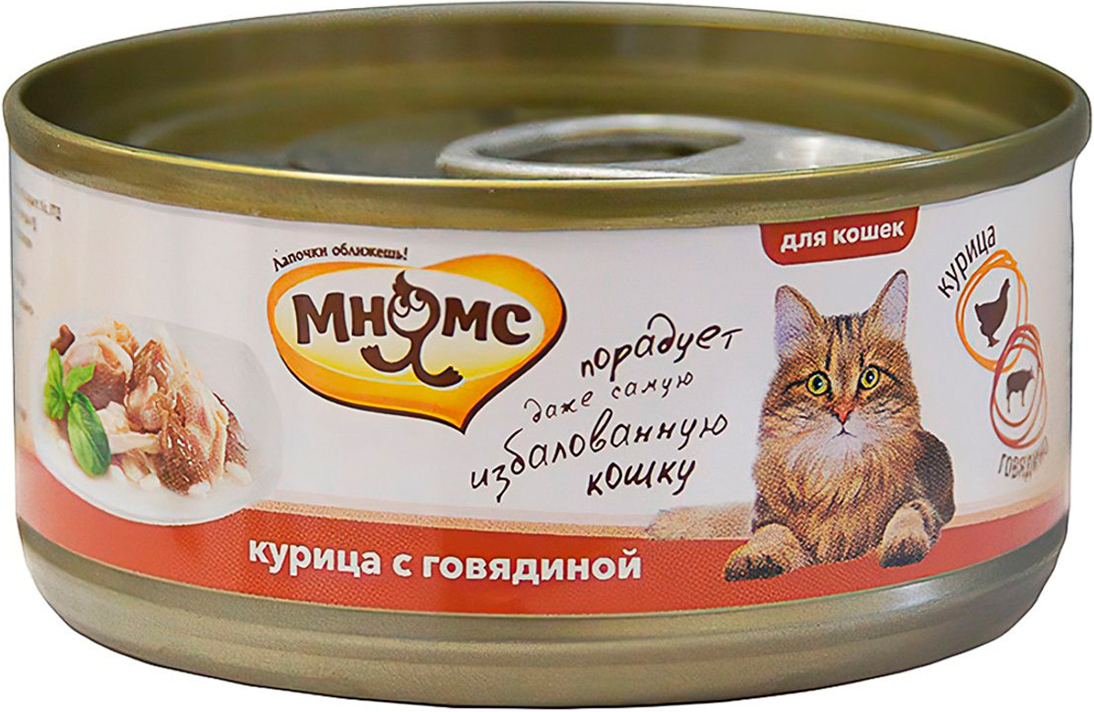 мнямс для взрослых кошек с курицей и говядиной в желе (70 гр)