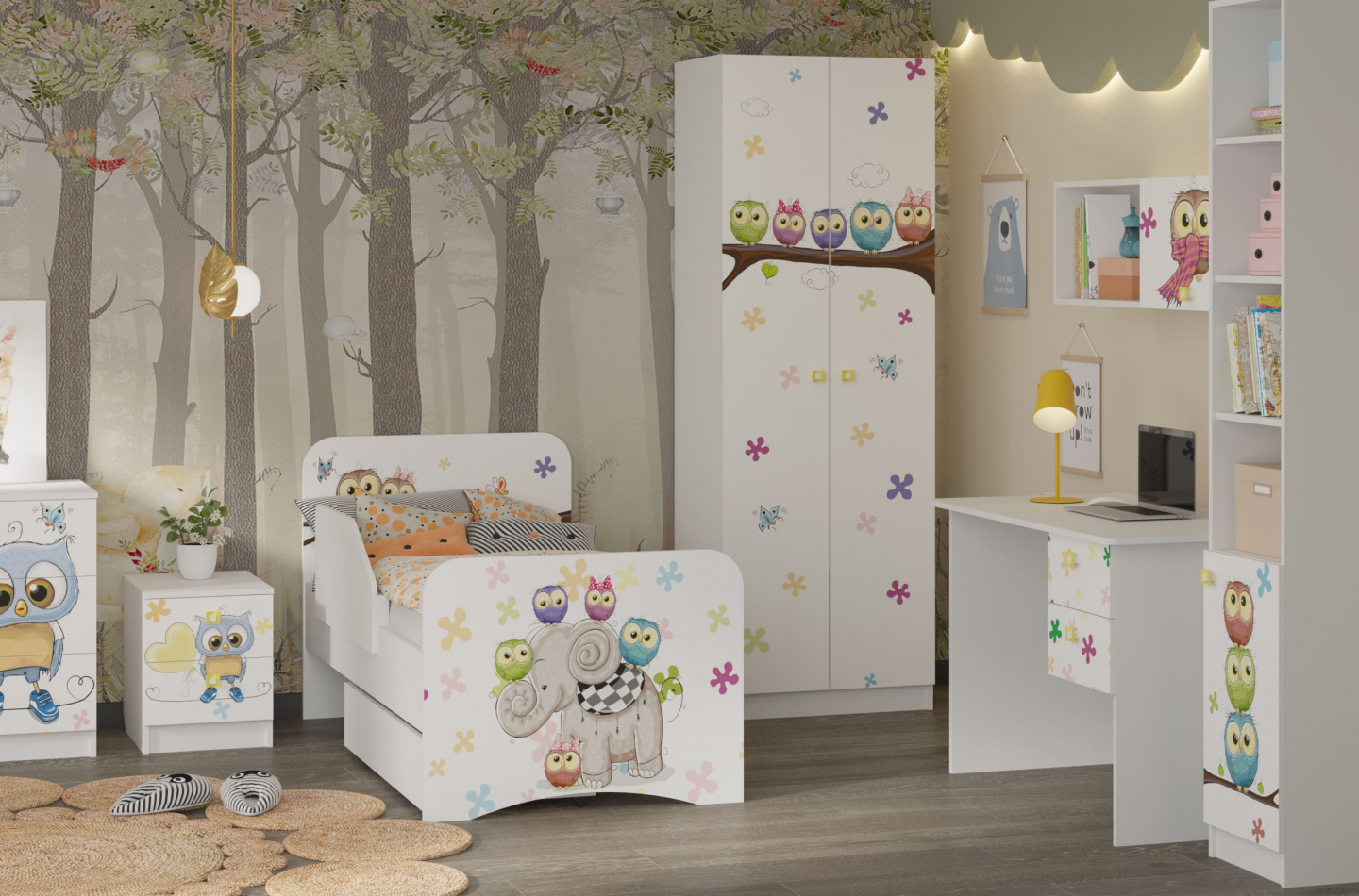 Детские комнаты  Мебелидоманет Модульная детская Смарти с фотопечатью Совята (Премиум)