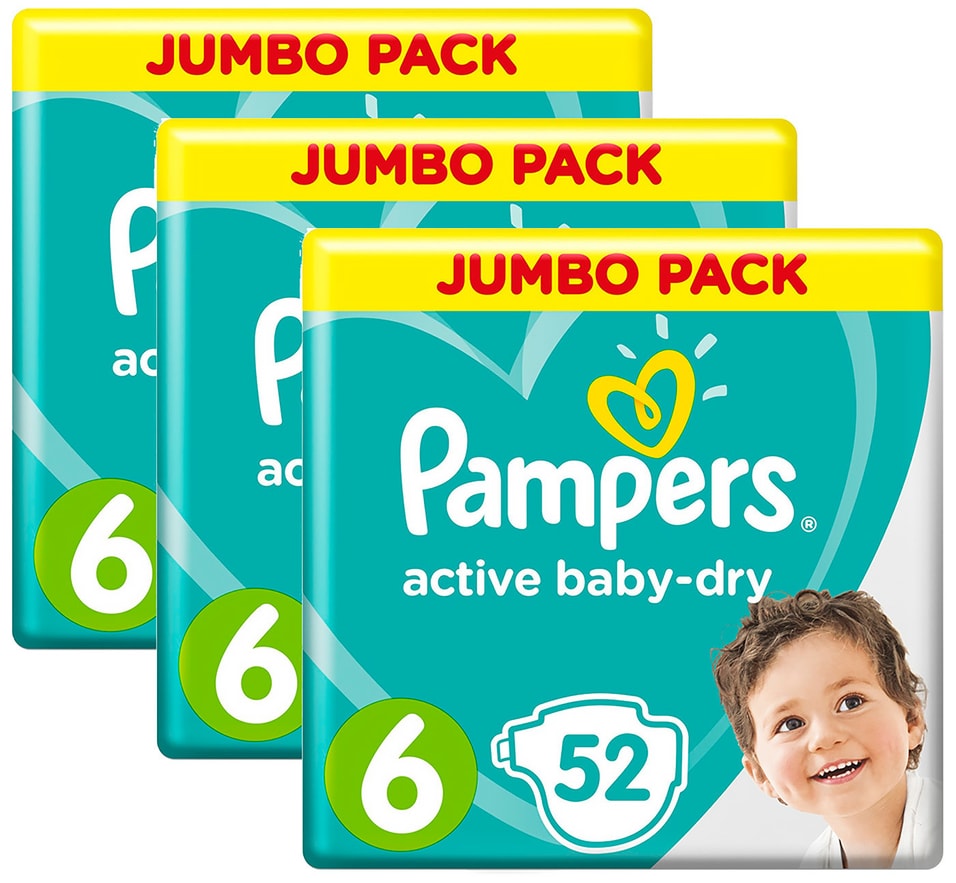 Подгузники Pampers Active Baby-Dry 6 размер / 13-18кг 52шт (упаковка 2 шт.)