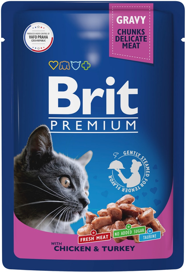 Влажный корм для кошек Brit Premium с цыпленком и индейкой 85г