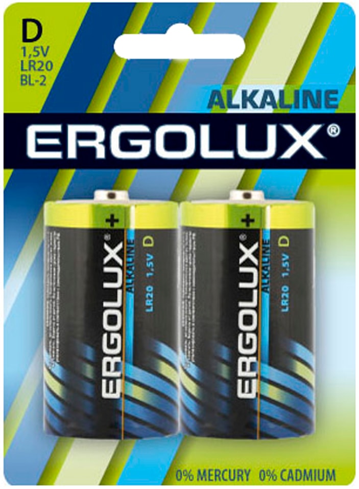 Батарейки Ergolux LR20 Alkaline BL-2 1.5В 2шт (упаковка 3 шт.)