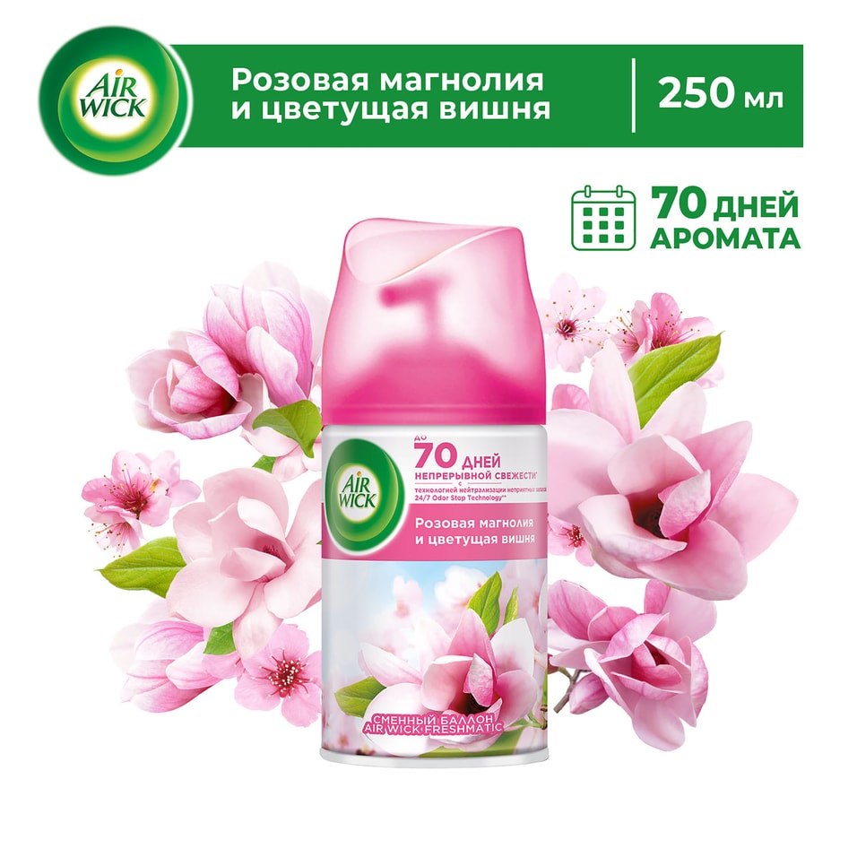 Сменный баллон для Air Wick Freshmatic Розовая магнолия и цветущая вишня 250мл