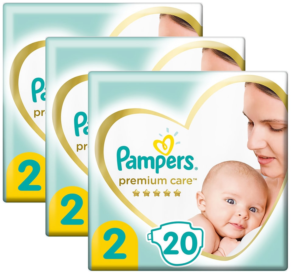 Подгузники для новорожденных Pampers Premium Care 2 размер / 4-8кг ультрамягкие 20шт (упаковка 2 шт.)