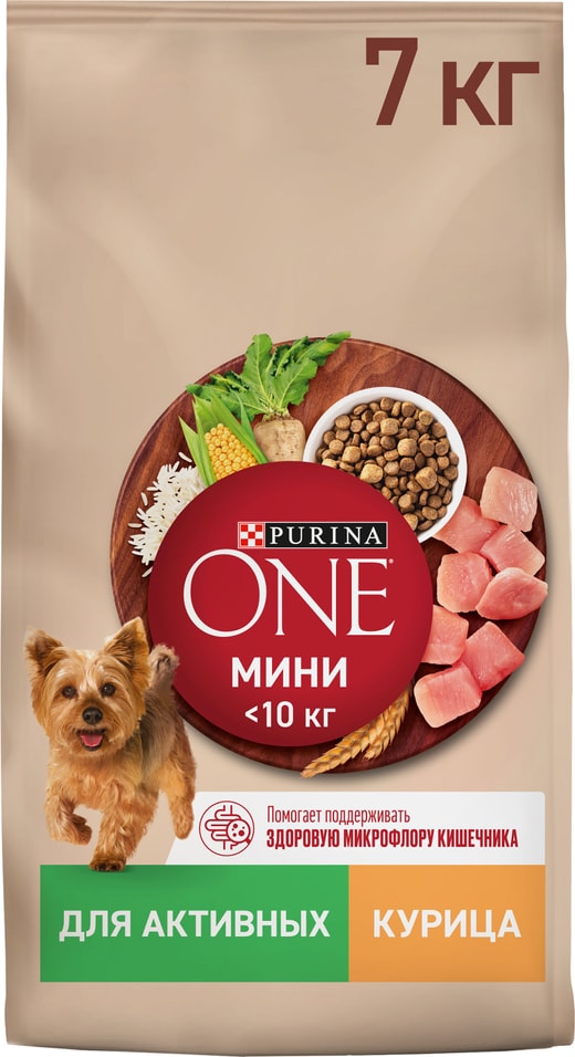 Сухой корм для собак Purina ONE для мелких пород с активным образом жизни с курицей и рисом 7кг