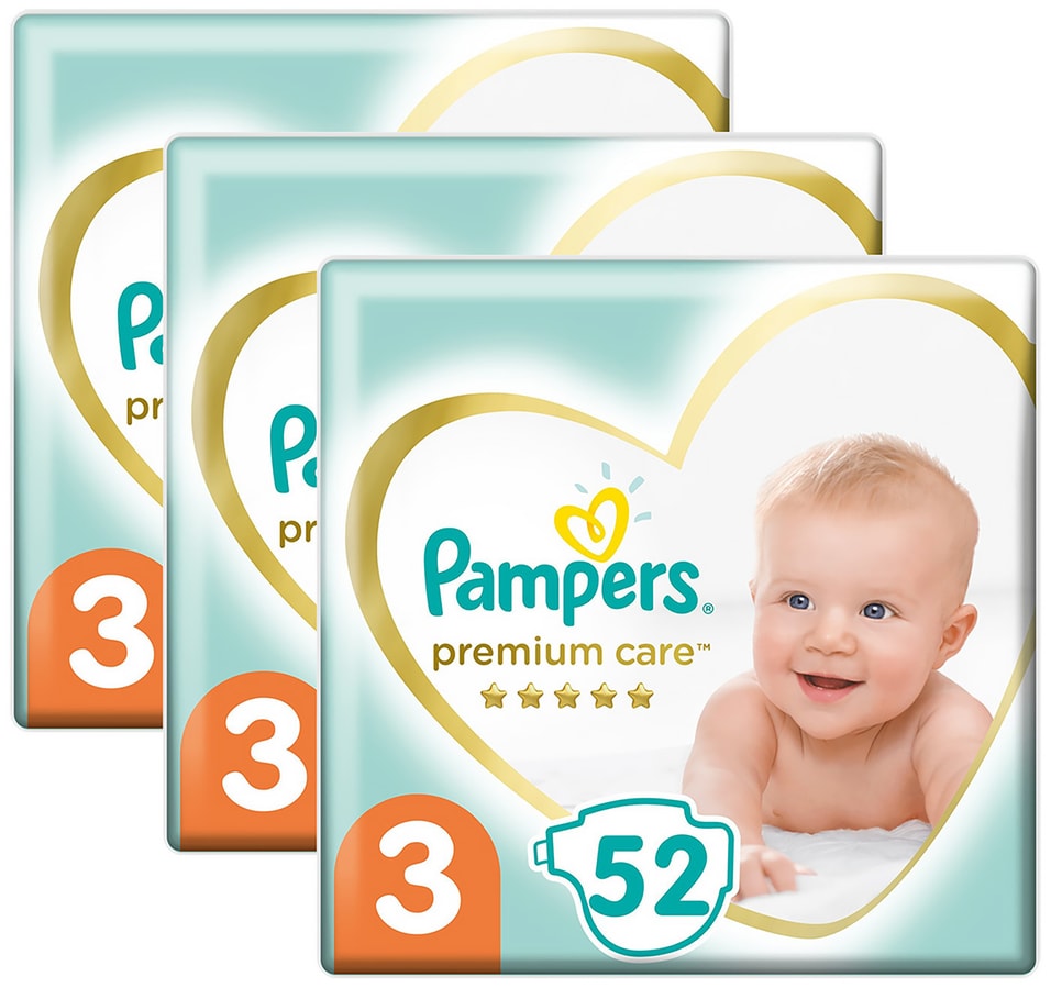 Подгузники Pampers Premium Care 3 размер / 6-10кг ультрамягкие 52шт (упаковка 2 шт.)