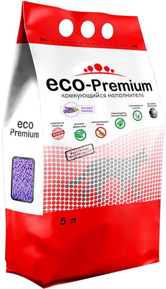 Наполнитель для кошачьего туалета ECO Premium Лаванда древесный комкующийся 5л