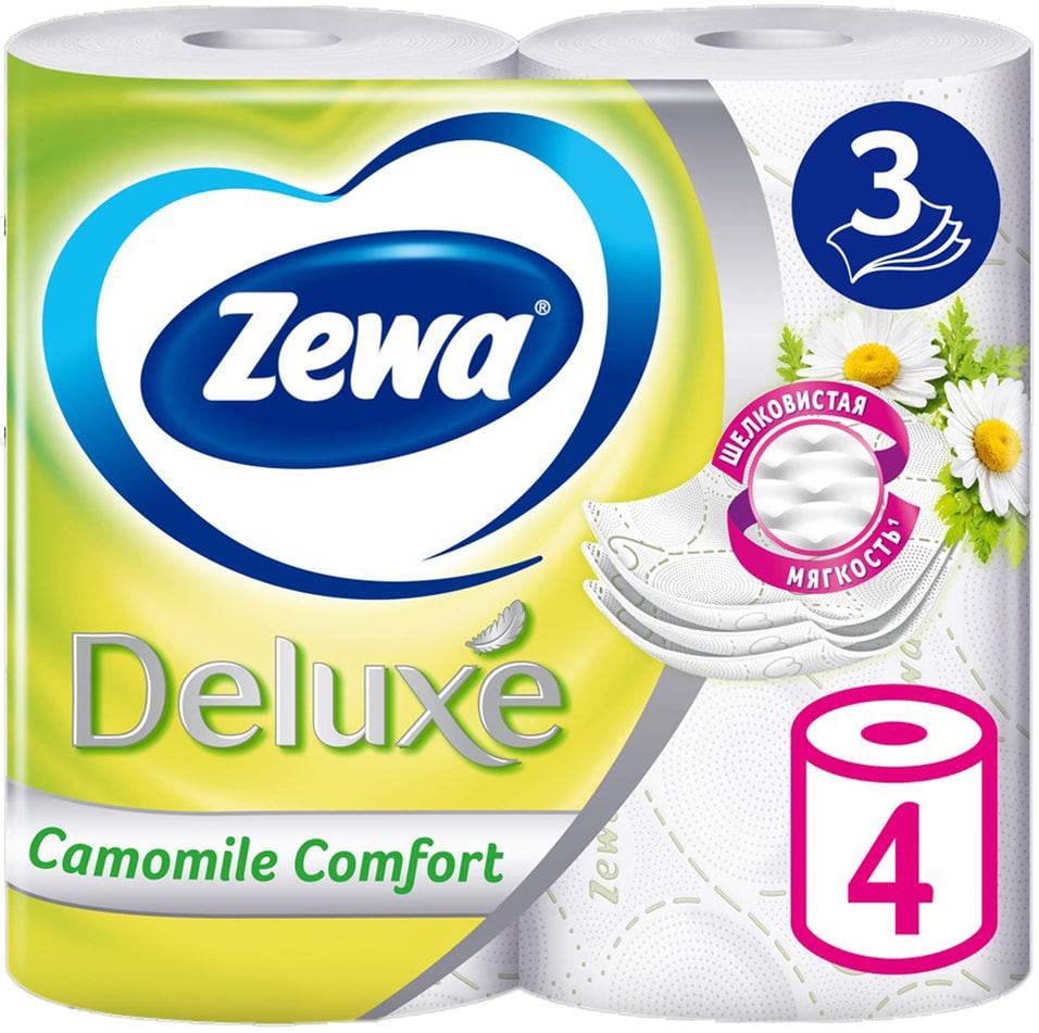 Бумага туалетная Туалетная бумага Zewa Deluxe Camomile Comfort 4 рулона 3 слоя