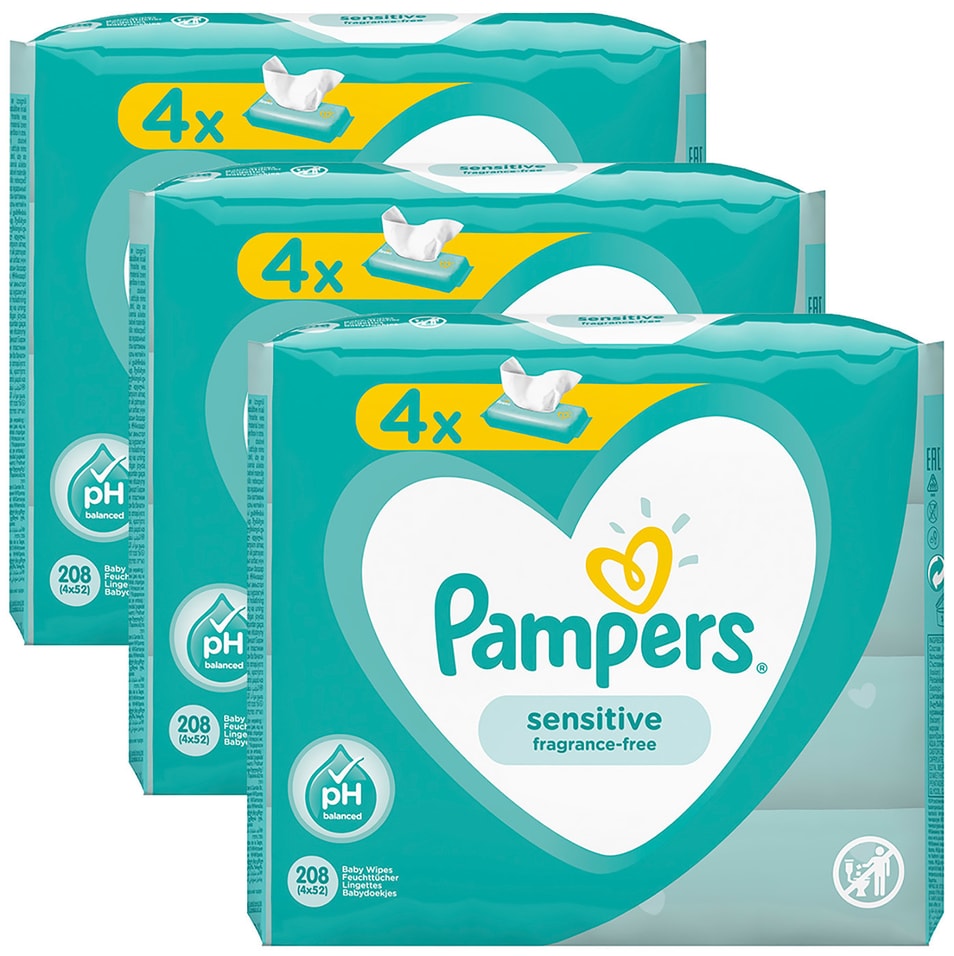 Салфетки влажные детские Pampers для чувствительной кожи 208 шт (упаковка 2 шт.)