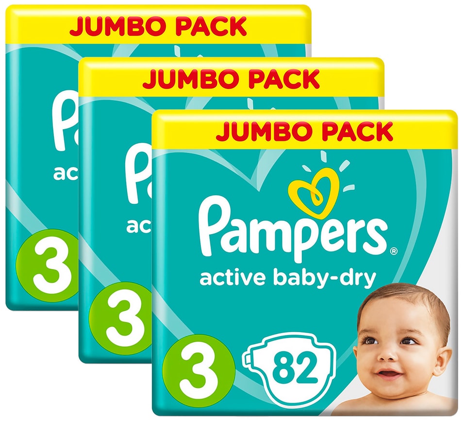 Подгузники Pampers Active Baby-Dry 3 размер / 6-10кг 82шт (упаковка 2 шт.)